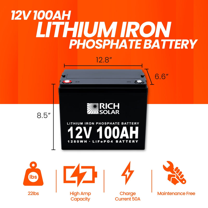 Rich Solar 12V 100Ah LiFePO4 Lithium Iron Phosphate Battery