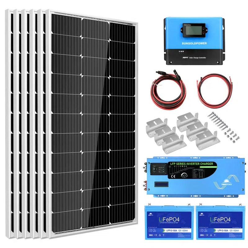 Sungold Power | OFF GRID SOLAR KIT 3000W INVERTER 12VDC 120V OUTPUT LIFEPO4 BATTERY 600 WATT SOLAR BACK UP