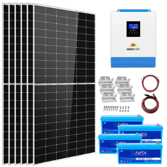 Sungold Power | SOLAR KIT 5000W 48V 120V OUTPUT 10.24KWH LITHIUM BATTERY 2700 WATT SOLAR PANEL