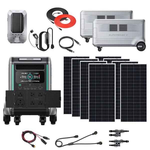 Zendure | SuperBase V4600 3600W 120/240V Power Station Kit | 13.8kWh Total Lithium Battery Bank | 8 x 200W 12V Rigid Mono Solar Panels