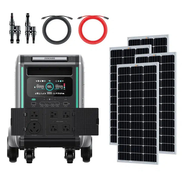 Zendure | SuperBase V6400 3,600W 120/240V Power Station Kit | 6.4kWh Battery Storage | 400W - 800W 12V Rigid Mono Solar Panels