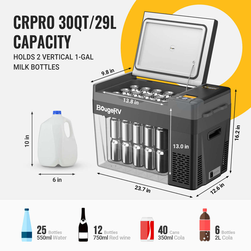 BougeRV CRPRO30 30 Quart 12V Portable Car Fridge Freezer