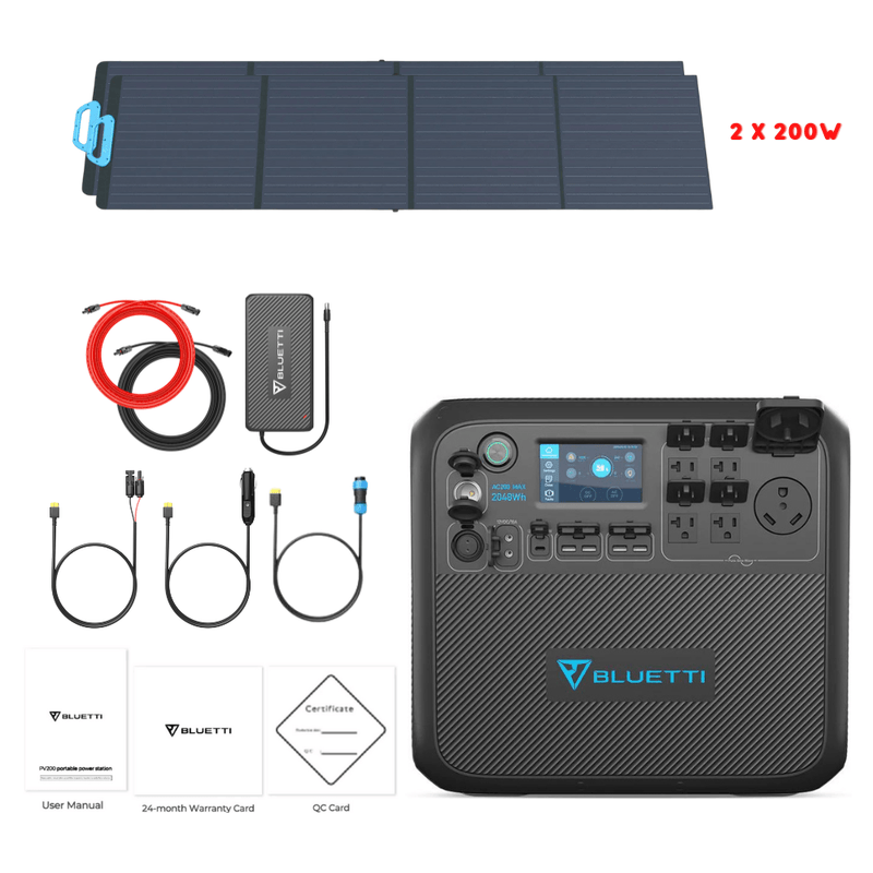 Bluetti AC200MAX + Optional B300 Batteries + Solar Panels Complete Solar Generator Kit