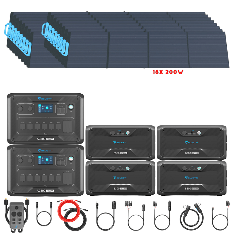 Bluetti [DUAL] AC300 6,000W 240V Split Phase + B300 Batteries + Solar Panels