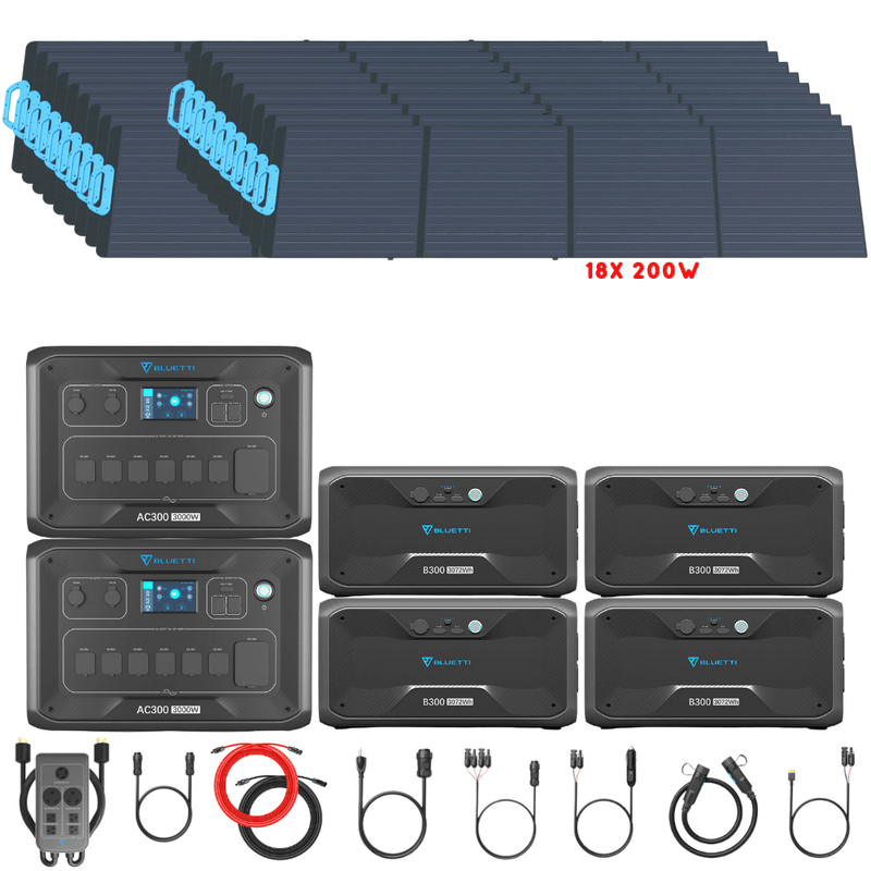 Bluetti [DUAL] AC300 6,000W 240V Split Phase + B300 Batteries + Solar Panels