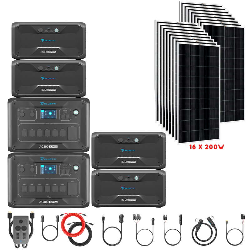 Bluetti [DUAL] AC300 6,000W 240V Split Phase + B300 Batteries + Solar Panels