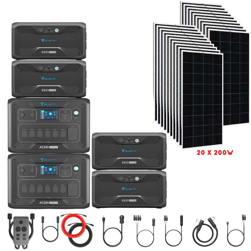 Bluetti [DUAL] AC300 6,000W 240V Split Phase + B300 Batteries + Solar Panels