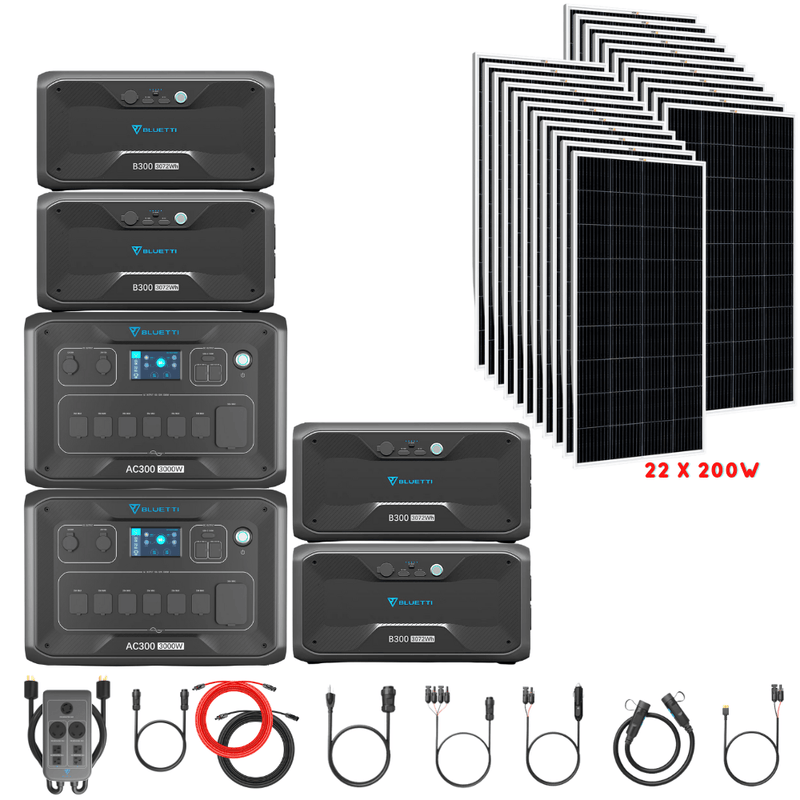 Bluetti [DUAL] AC300 6,000W 240V Split Phase + B300 Batteries + Solar Panels