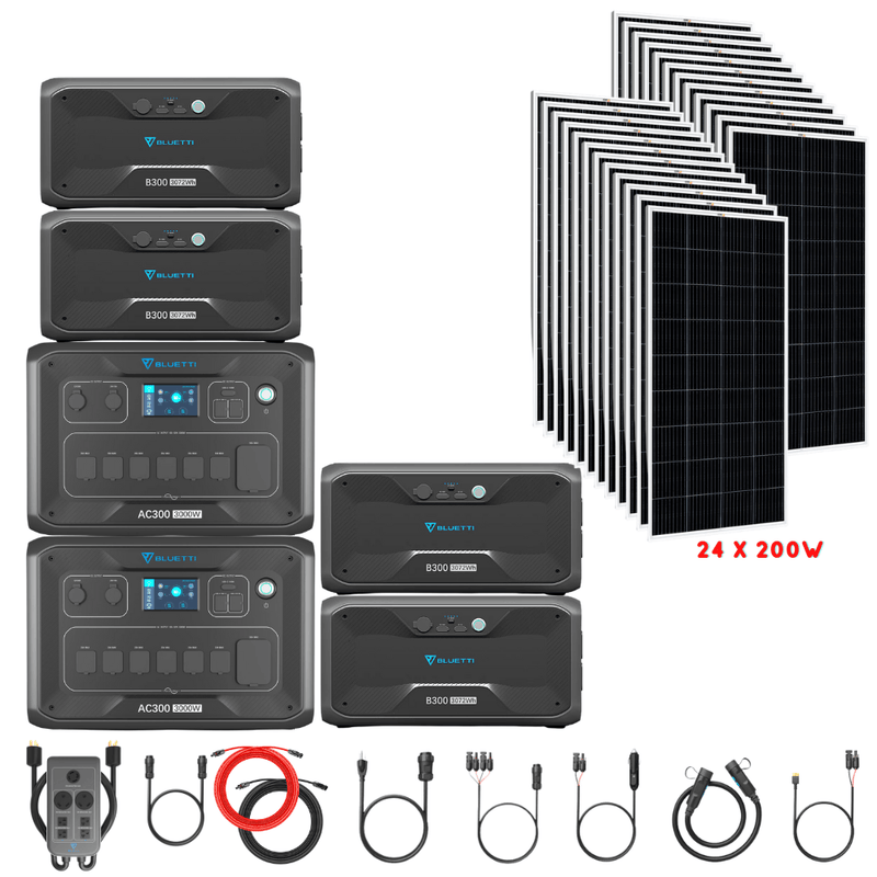 Bluetti [DUAL] AC300 6,000W 240V Split Phase + B300 Batteries + Solar Panels