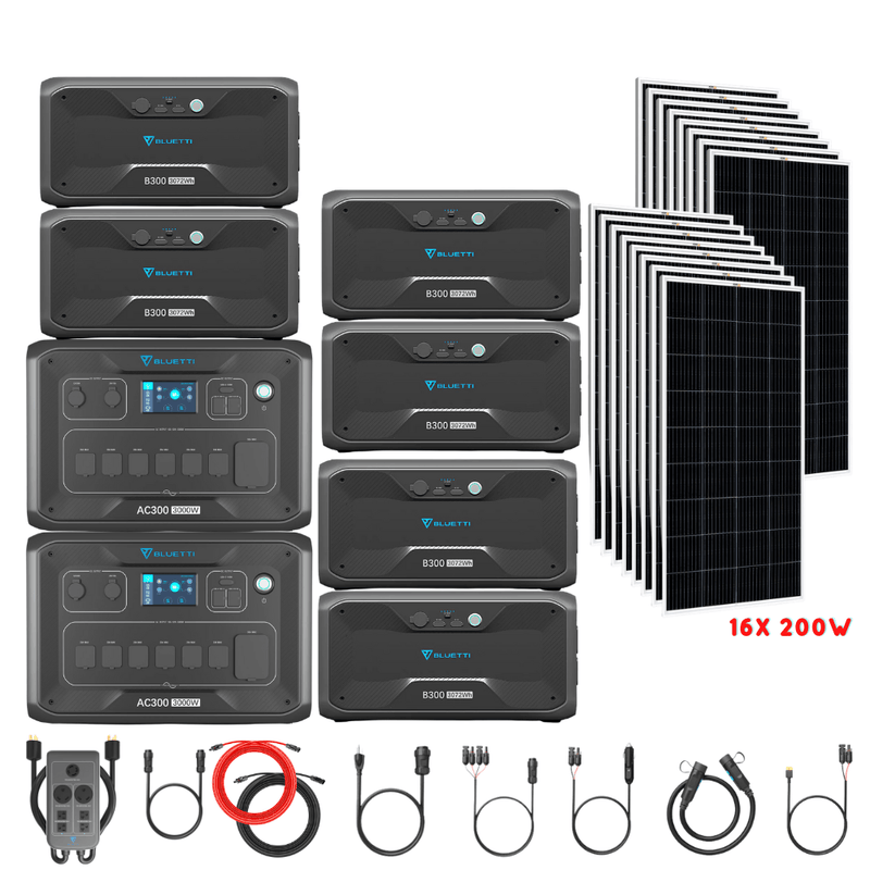 Bluetti [DUAL] AC300 6,000W 240V Split Phase + B300 Batteries + Solar Panels