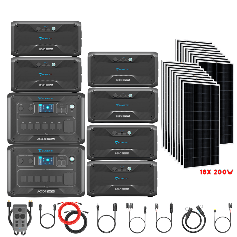 Bluetti [DUAL] AC300 6,000W 240V Split Phase + B300 Batteries + Solar Panels