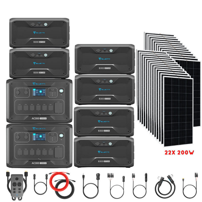 Bluetti [DUAL] AC300 6,000W 240V Split Phase + B300 Batteries + Solar Panels