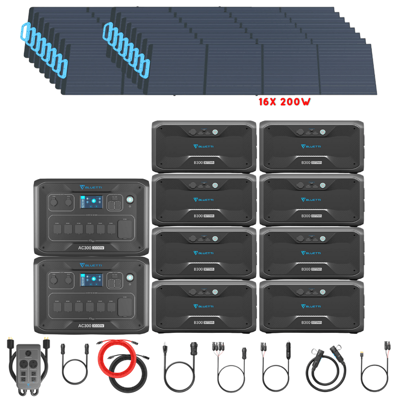 Bluetti [DUAL] AC300 6,000W 240V Split Phase + B300 Batteries + Solar Panels