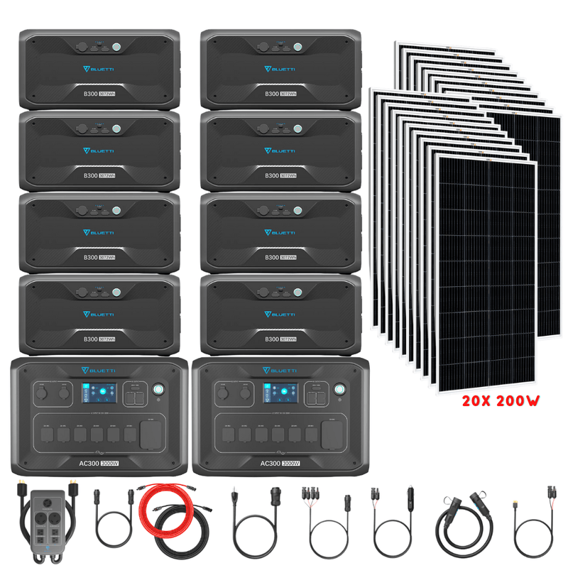 Bluetti [DUAL] AC300 6,000W 240V Split Phase + B300 Batteries + Solar Panels