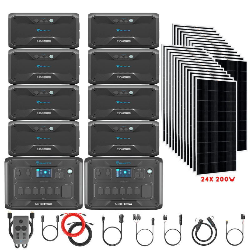 Bluetti [DUAL] AC300 6,000W 240V Split Phase + B300 Batteries + Solar Panels